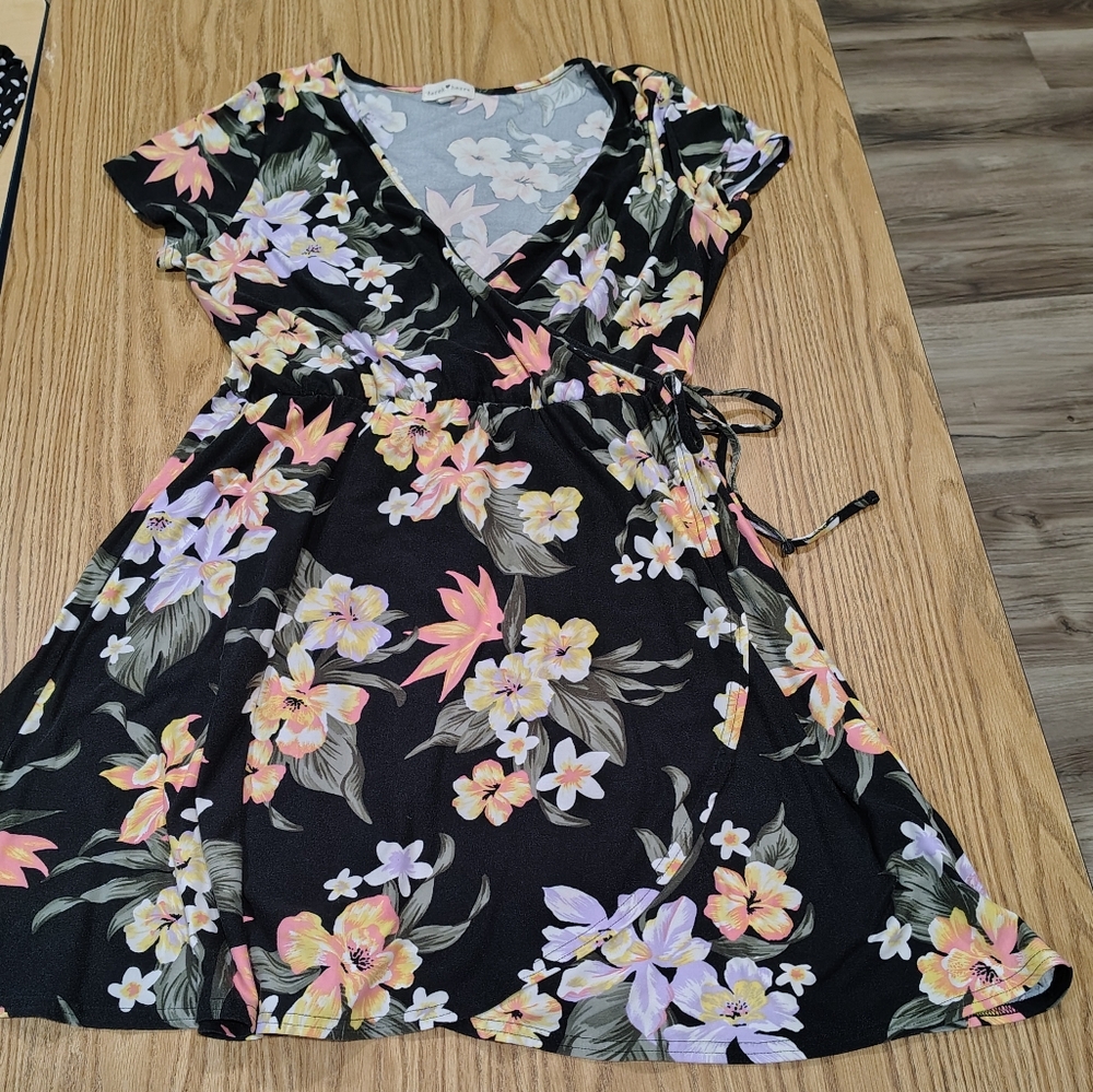 Derek Heart Black Floral Wrap Dress